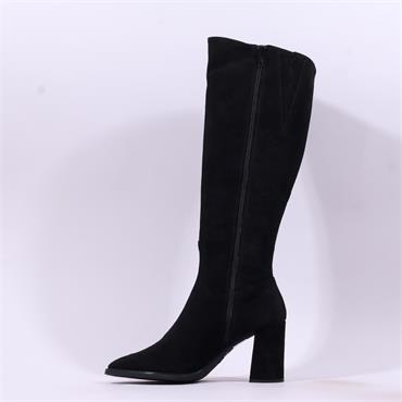Wonders Aurora High Block Heel Knee High - Black Suede